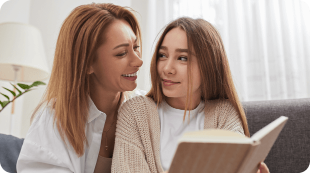 Mother and daughter looking at each other