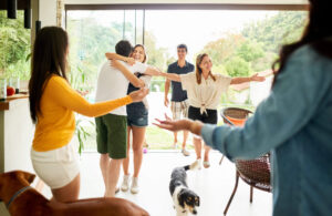 People greeting each other at home